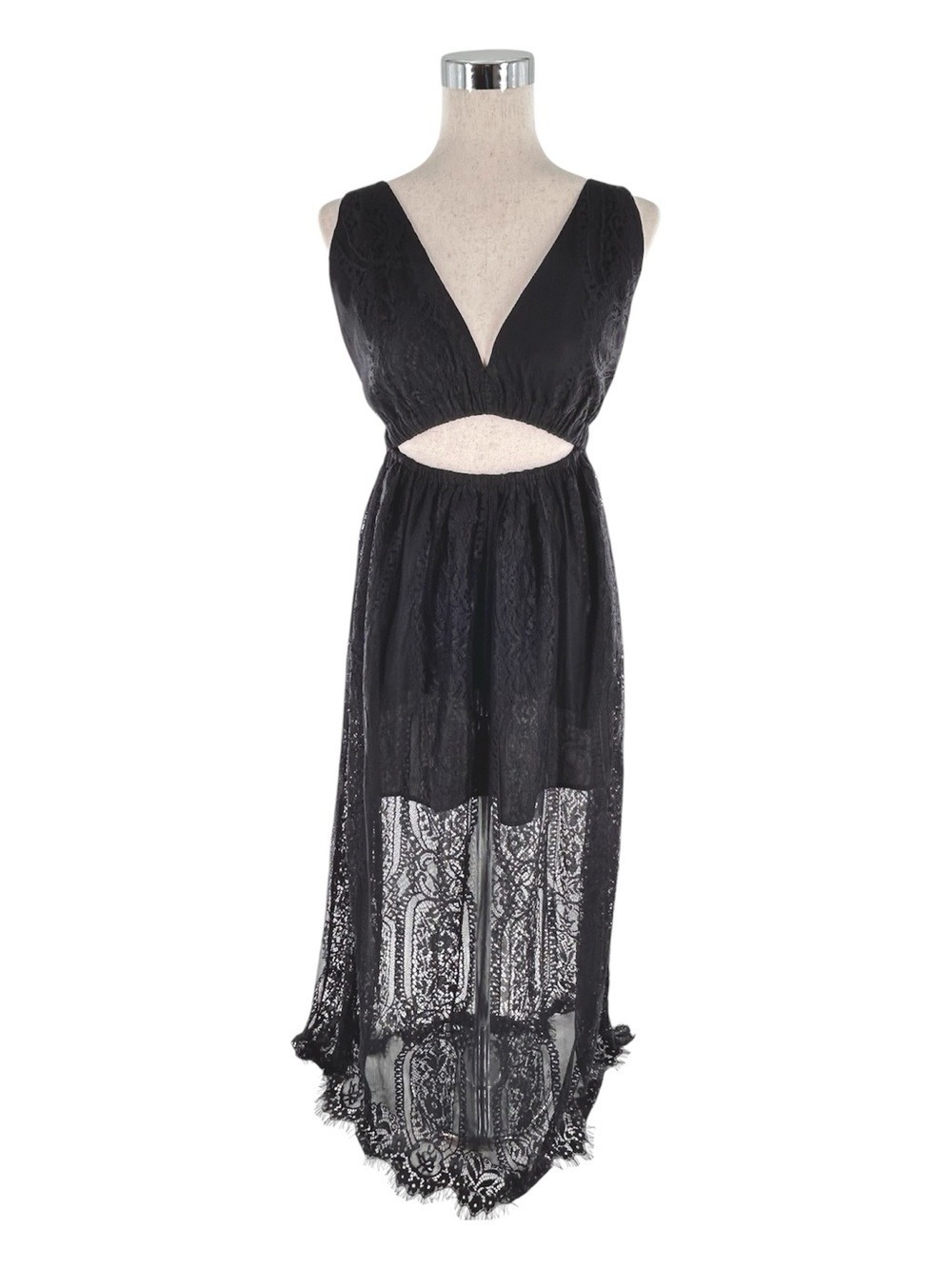 HYFVE Black Lace Cut Out Spaghetti Strap Maxi Dress Medium